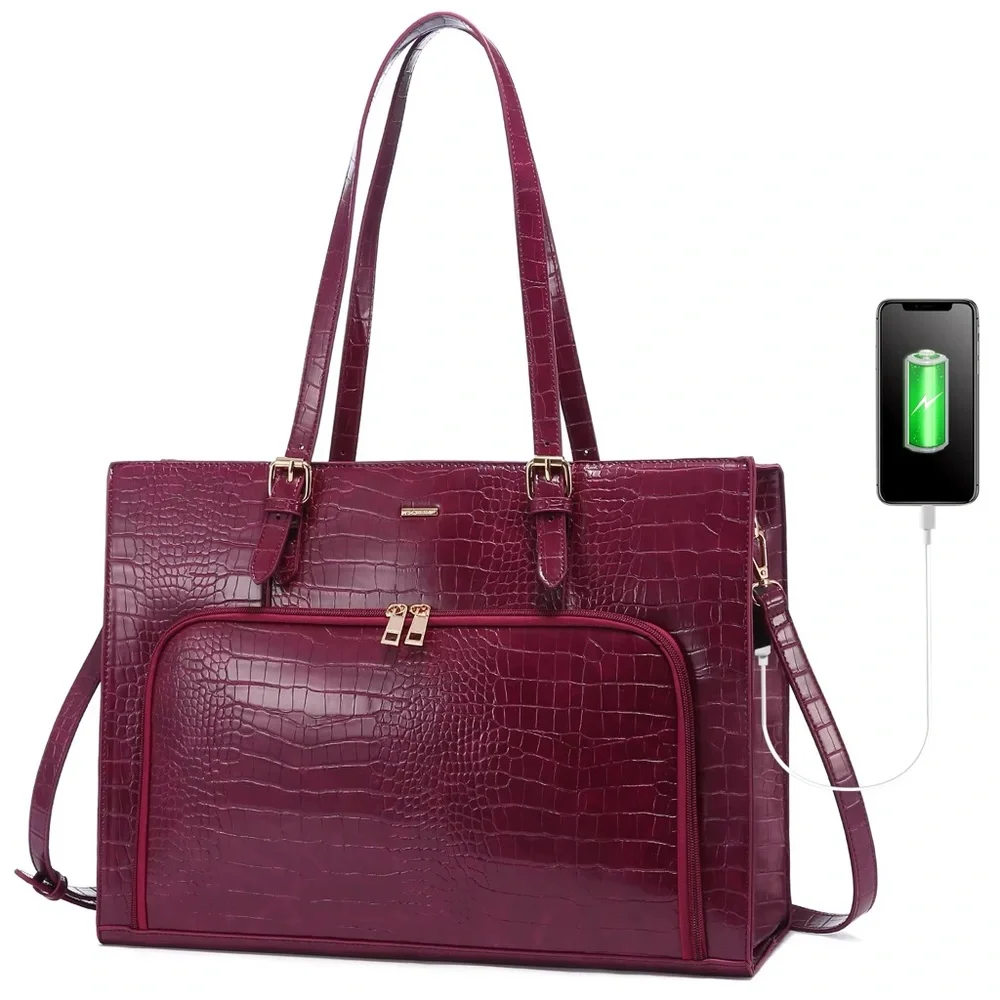LOVEVOOK Burgundy Croc Laptop PU Bag